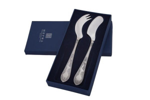 Zestaw srebrnych sztućców do sera i masła, oksydowany - 2 szt.