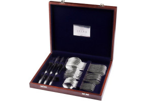 Zestaw srebrnych sztućców obiadowych w drewnianej kasecie - 24 szt.