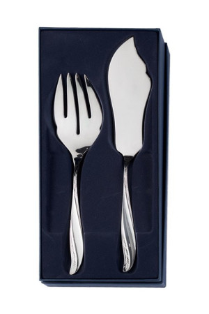 Zestaw posrebrzanych sztućców serwingowych do ryb, oksydowany - 2 szt.