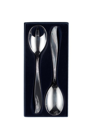 Zestaw posrebrzanych sztućców do sałat, oksydowany - 2 szt.