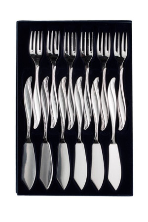 Zestaw posrebrzanych sztućców do ryb, oksydowany - 12 szt.