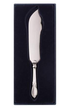 Posrebrzany nóż do tortu, oksydowany