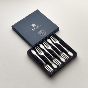 Zestaw posrebrzanych widelczyków do ciast, oksydowany - 6 szt.