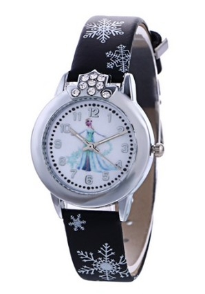 Hidzo Kinderhorloge Frozen Ø 30 mm - Zwart - Kunstleer
