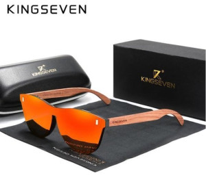 KingSeven Zonnebril Heren - Orange Oculos Bamboo UV400 en Polarisatie filter