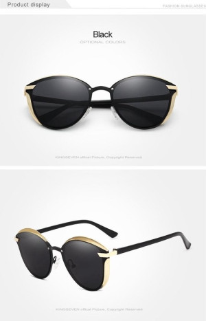 kingseven Cat Eye - Dames zonnebril met UV400 en polarisatie filter | Cateye | Goud Zwart montuur
