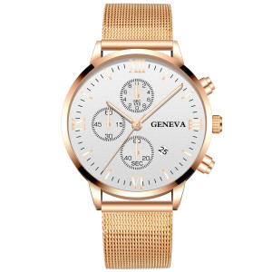 Hidzo Horloge Geneva - Met Datumaanduiding - Rose/Wit - Staal
