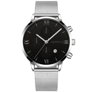 Hidzo Horloge Geneva Ø 41 - Met Datumaanduiding - Zilver/Zwart - Staal