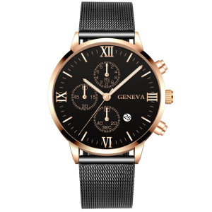 Hidzo Horloge Geneva - Met Datumaanduiding - Zwart/Rose - Staal