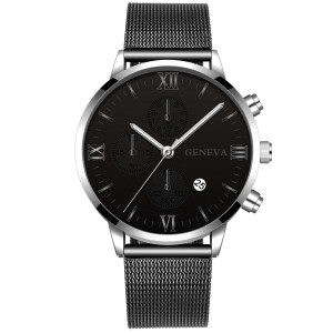 Hidzo Horloge Geneva Ø 41 - Met Datumaanduiding - Zwart/Zilver - Staal