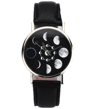Hidzo Horloge Maan Ø 37 - Zwart - Kunstleer