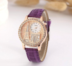 Hidzo Horloge Parijs - Ø 38 mm - Paars - Kunstleer