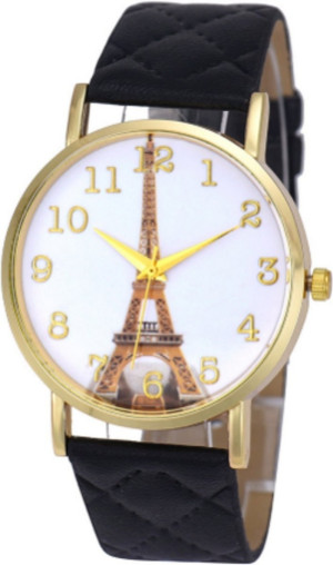 Hidzo Horloge Eiffeltoren - ø 37 mm - Zwart - Kunstleer