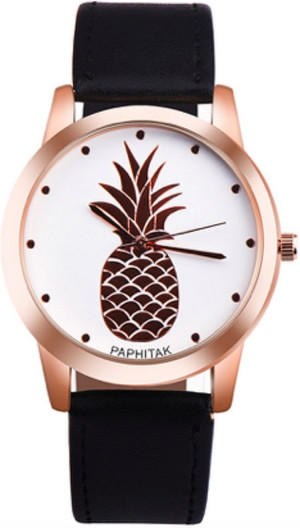 Hidzo Horloge Ananas Ø 37 mm - Zwart - Kunstleer