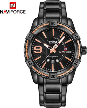 Hidzo Horloge Naviforce H256 Ø 47 mm - Zwart/Goud - Inclusief horlogedoosje