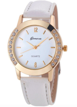 Wit Geneva horloge met diamantjes 35 mm I-deluxe verpakking