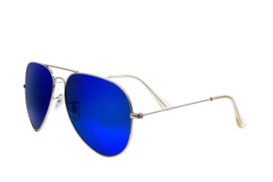 Piloten Zonnebril- Zilver montuur, blauwe glazen.