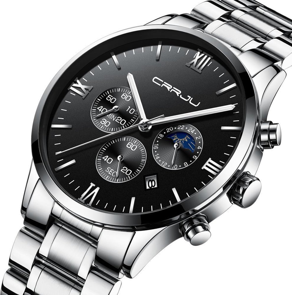 CRRJU® Horloges voor Mannen Herenhorloge Jongens Heren Watch Horloge – Horlogebox Geschenkdoos – Zilver Zwart