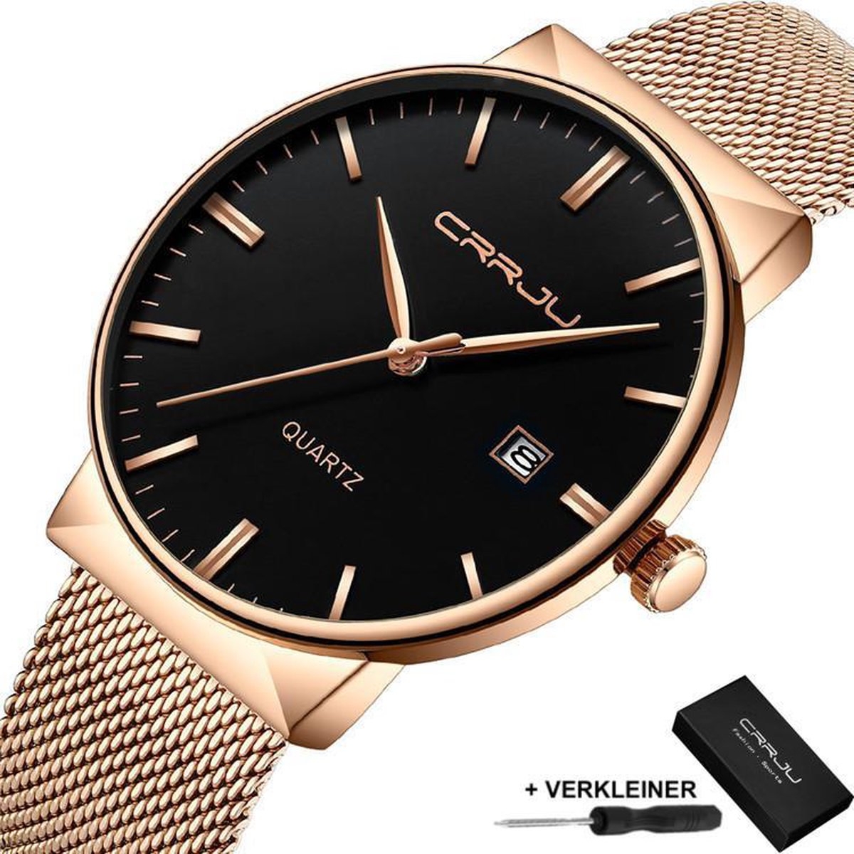 CRRJU® Horloges voor Mannen Vrouwen Herenhorloge Dameshorloge Heren Dames – Horloge Watch Jongens Meisjes – Horlogebox Geschenkdoos – Rosé Zwart