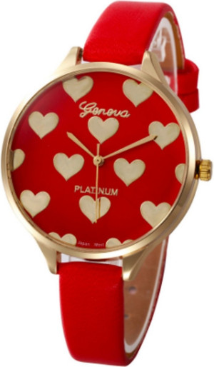 Hidzo Horloge Hartjes Ø 37 mm - Rood - Kunstleer