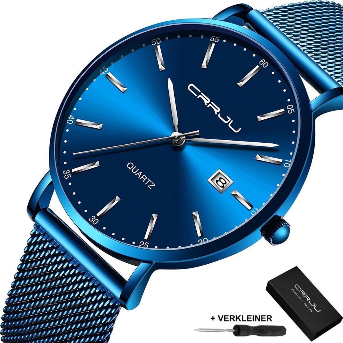 CRRJU® Horloges voor Mannen Vrouwen Herenhorloge Dameshorloge Heren Dames – Horloge Watch Jongens Meisjes – Horlogebox Geschenkdoos – Blauw Zilver