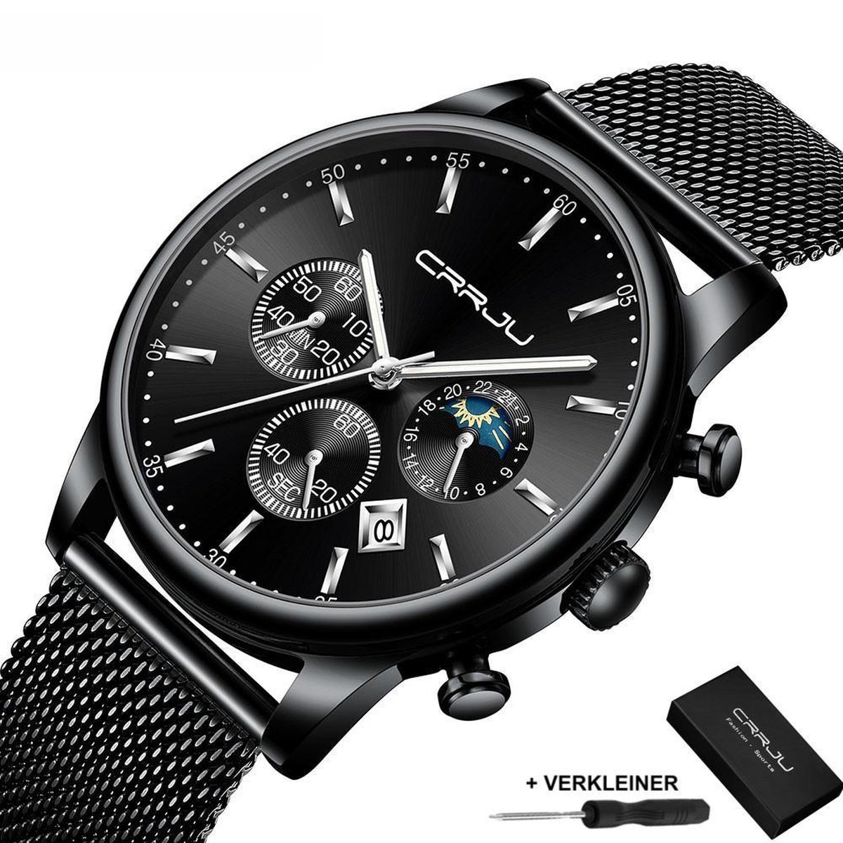 CRRJU® Horloges voor Mannen Herenhorloge Jongens Heren Watch Horloge – Horlogebox Geschenkdoos – Zwart Zilver