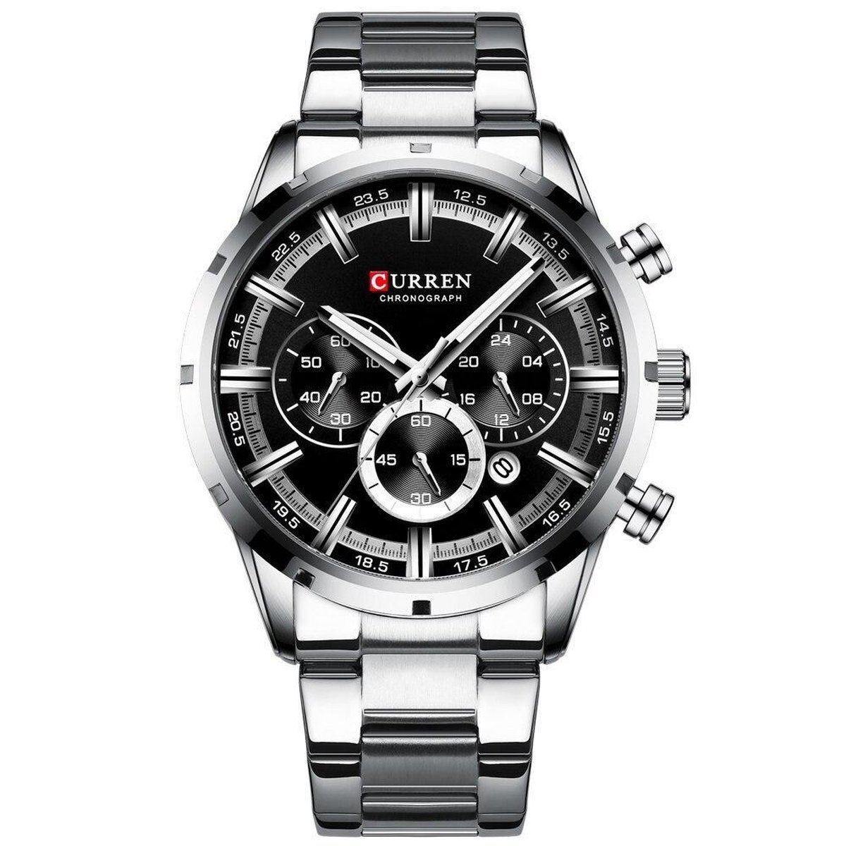 Mannen Horloge Curren Ø 50 - Met Datumaanduiding - Zilver/Zwart - Staal - Inclusief Horlogedoosje