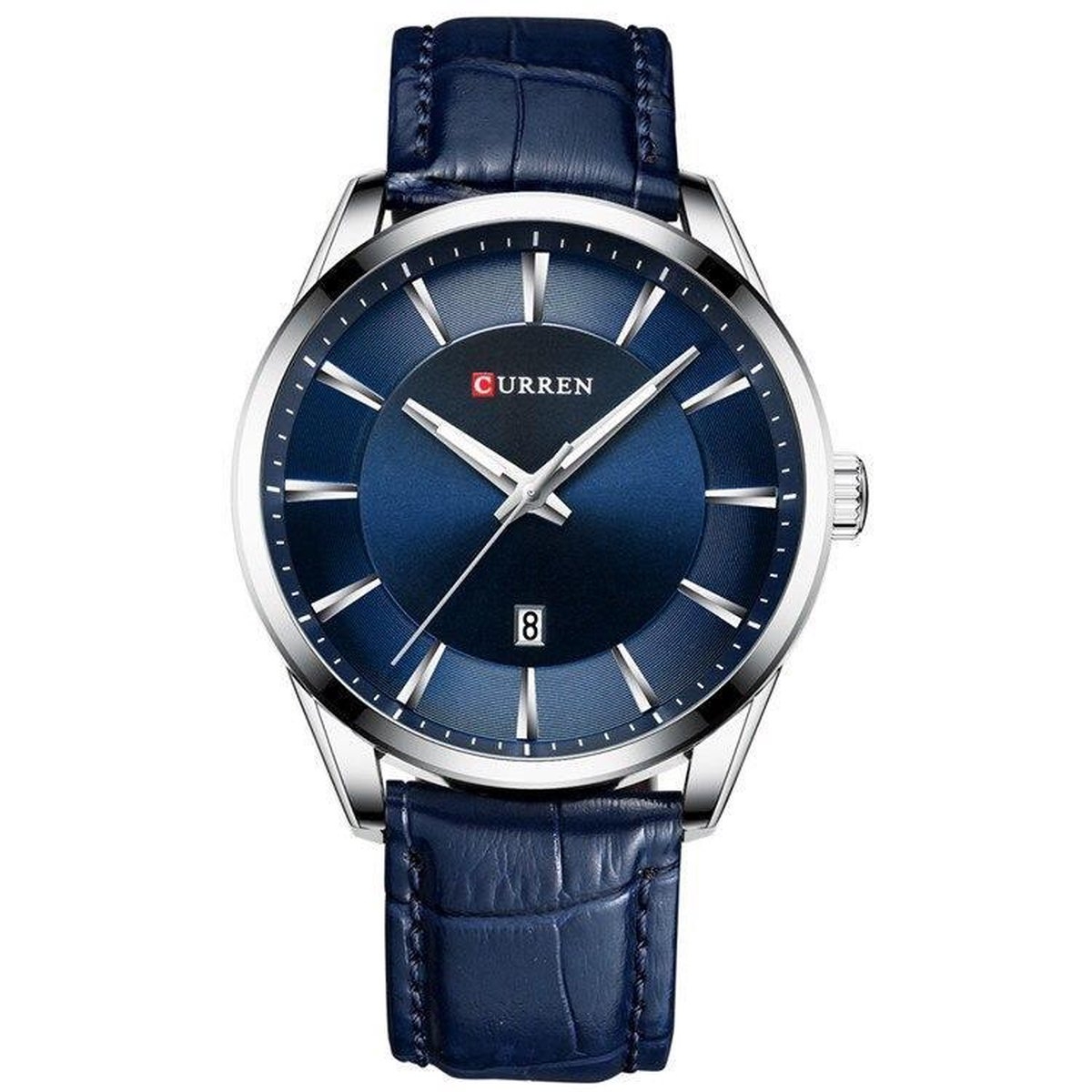 Hidzo Mannen Horloge Curren Ø 50 - Met Datumaanduiding - Blauw/Blauw - Kunstleer - Inclusief Horlogedoosje