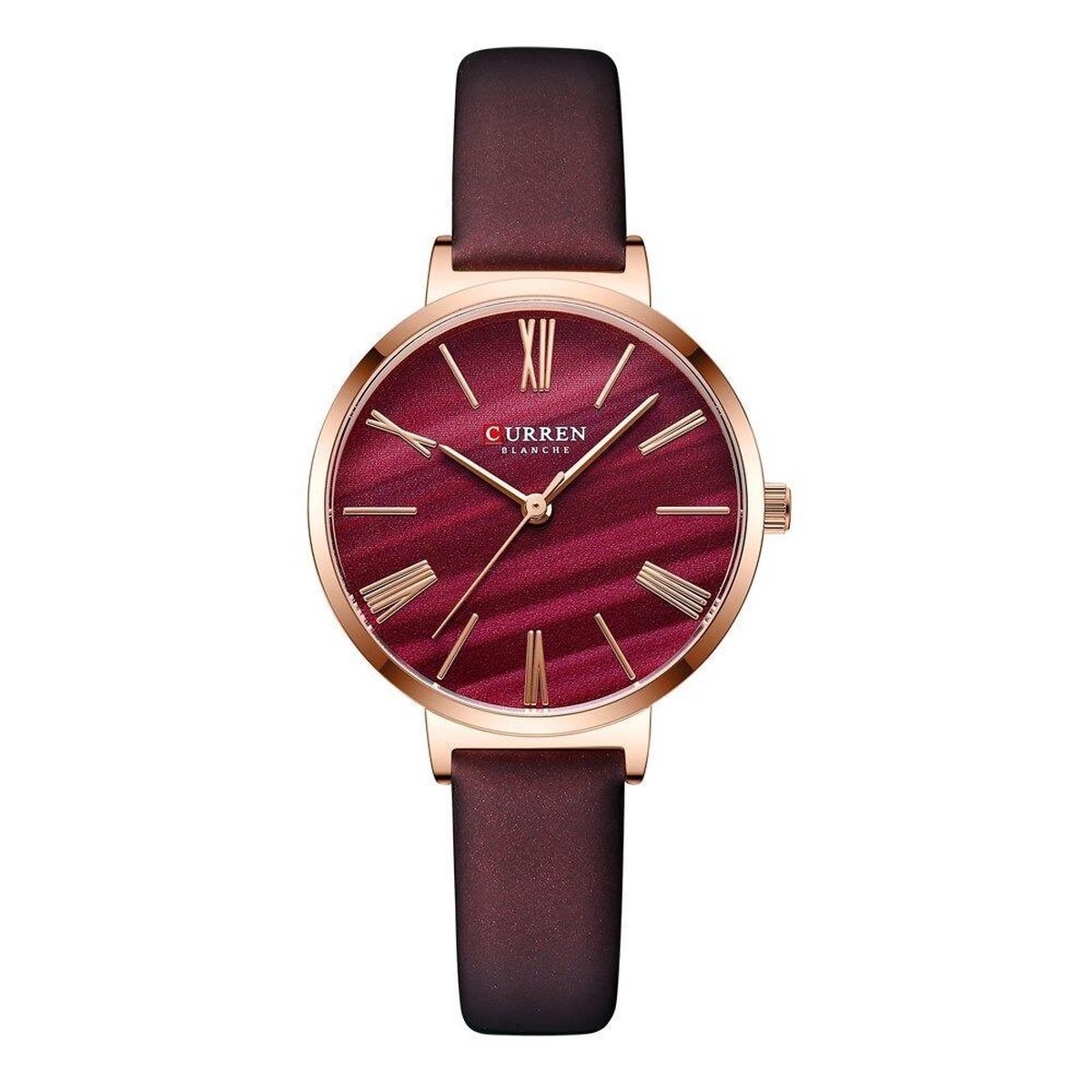 Hidzo Vrouwen Horloge Curren Ø 32 - Met Datumaanduiding - Rood/Rosé - Kunstleer - Inclusief Horlogedoosje
