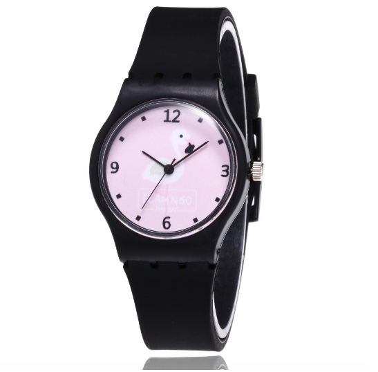 Hidzo Kinderhorloge - Analoog - Flamingo - Zwart - Siliconen