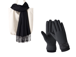 Winterset Zwart - Zwarte Sjaal 200*70cm + Zwarte Handschoenen Maat M