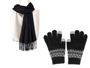 Winterset Zwart - Zwarte Sjaal 200*70cm + Zwarte Handschoenen Maat M
