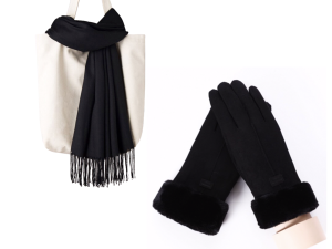 Winterset Zwart - Zwarte Sjaal 200*70cm + Zwarte Handschoenen Maat M