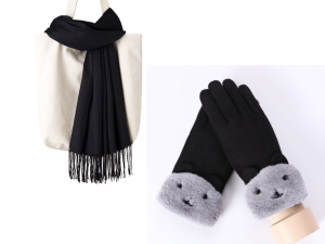 Winterset Zwart - Zwarte Sjaal 200*70cm + Zwarte Handschoenen Maat M