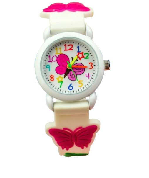 Hidzo Kinderhorloge - Analoog - Vlinders - Wit - Siliconen