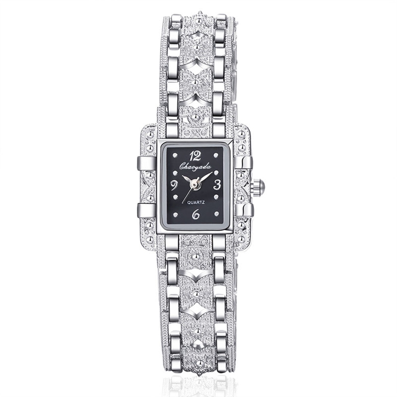 Hidzo Horloge - Vierkant - Vrouwen - Analoog - Ø 30 mm - Zilverkleurig - Zwart