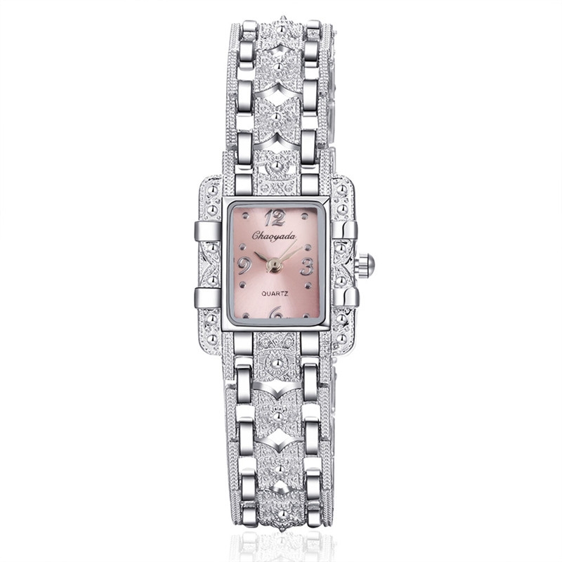 Hidzo Horloge - Vierkant - Vrouwen - Analoog - Ø 30 mm - Zilverkleurig - Rosékleurig