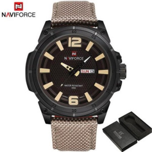 Hidzo Horloge Naviforce - NF9066 - Ø 47 mm - Zwart/Bruin - Inclusief horlogedoosje