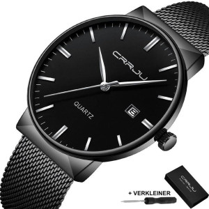 CRRJU? Horloges voor Mannen Vrouwen Herenhorloge Dameshorloge Heren Dames ? Horloge Watch Jongens Meisjes ? Stalen Band ? Waterafstotend ? Cadeau Giftbox ? Zwart Zilver