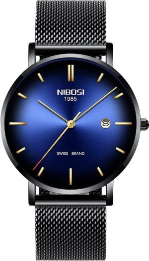 Hidzo Horloge - NIBOSI - Zwart - Heren - Analoog - Ø 35 mm - staal