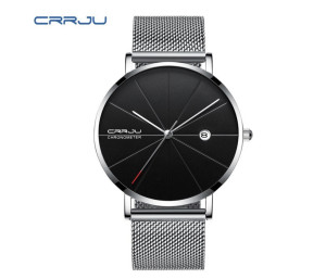 Hidzo Horloge - CRRJU - Zilverkleurig - Zwart - Heren - Analoog/Ø40mm