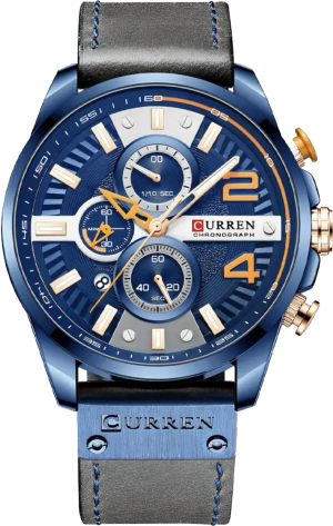 Hidzo Horloge - Curren&Bruin - Blauw - Heren - Ø45mm - Datumaanduiding