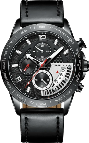 Hidzo Horloge - CRRJU - Zwart - Heren - Analoog - Ø45mm - Kunstleer