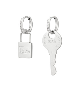 Hidzo oorbellen - Slot en Sleutel - Zilverkleurig - Stainless Steel