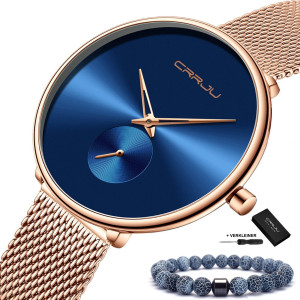 CRRJU® Horloges voor Vrouwen Dameshorloge Meisjes Moederdag Cadeautje Cadeau – Dames Watch Horloge – Horlogebox Geschenkdoos – Rosé Blauw