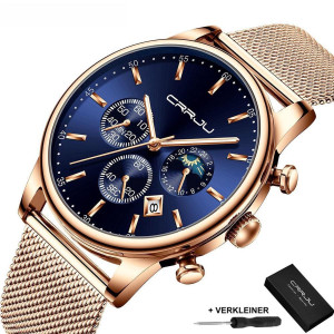 CRRJU - Horloge Heren - Cadeau voor Man - 42 mm - Rosé Blauw