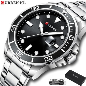 Curren Horloge Heren Luxe Herenhorloge Cadeau voor Hem - Horloges voor Mannen - Zilver Zwart