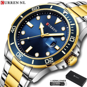 Curren Horloge Heren Luxe Herenhorloge Cadeau voor Hem - Horloges voor Mannen - Goud Blauw