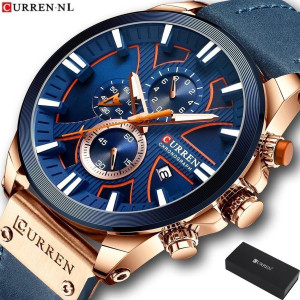 Horloges voor Mannen Heren Horloge Curren Herenhorloge Watch - Jongens Horloges - Incl. Horlogebox Geschenkdoos - Blauw Rosé