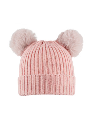 Hidzo kinder muts - Roze basic muts met bolletjes - Acryl